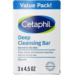 Cetaphil Deep Cleansing Bar 4.5oz (3 Pack) Sensitive Dry Normal Skin Soap